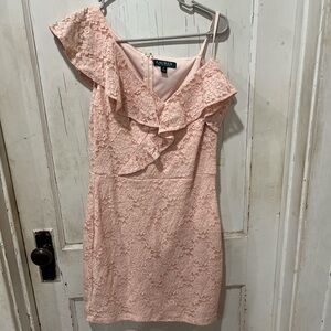 Ralph Lauren Blush One-Shoulder Lace Dress